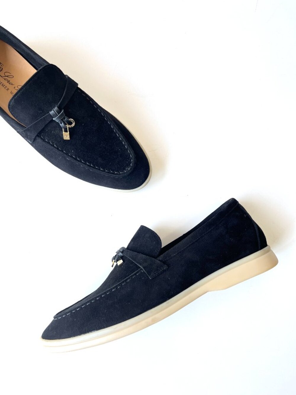 Women's Loro Piana Black Summer Charms Walk Suede Loafers Shoes Flats Size 40 - Picture 5 of 8